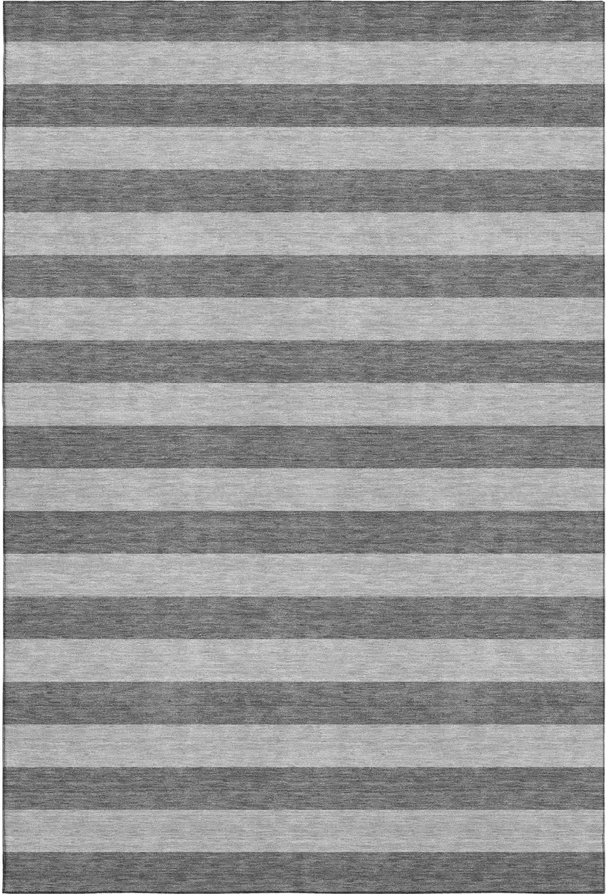 Granite Gray And Ivory Striped Washable Area Rug With UV Protection Photo 1