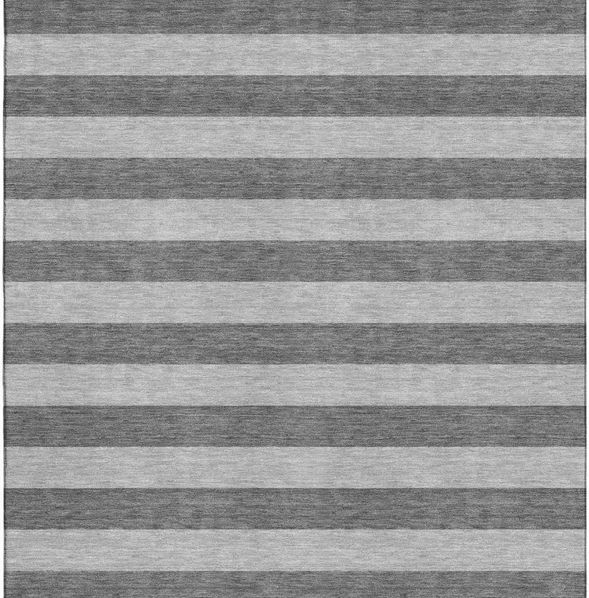 Granite Gray And Ivory Striped Washable Area Rug With UV Protection Photo 4