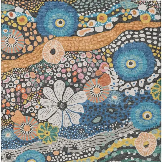 Granite Gray And Navy Blue Floral Washable Indoor Outdoor Area Rug Photo 4