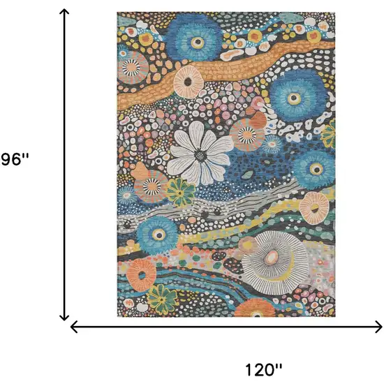 Granite Gray And Navy Blue Floral Washable Indoor Outdoor Area Rug Photo 7