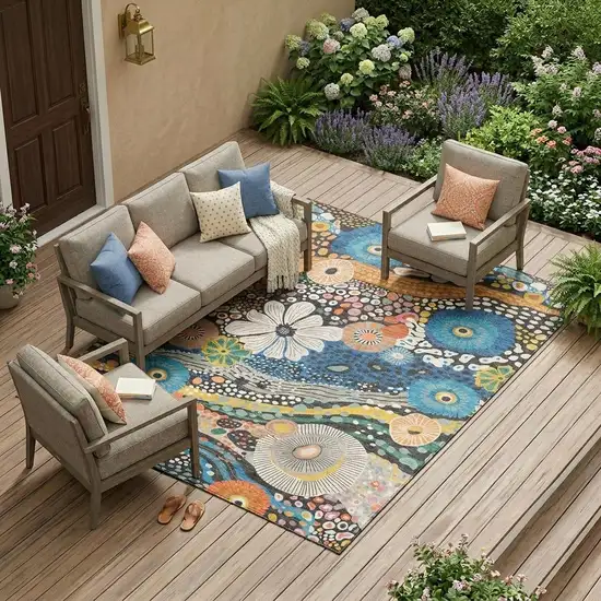 Granite Gray And Navy Blue Floral Washable Indoor Outdoor Area Rug Photo 1