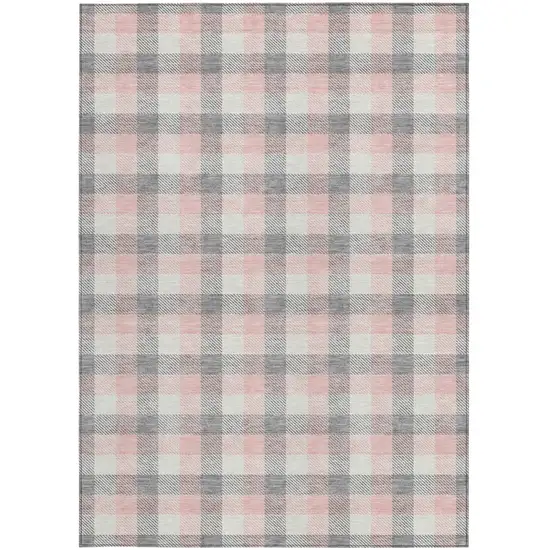 Granite Gray And Pink Plaid Washable Indoor Outdoor Area Rug Photo 7
