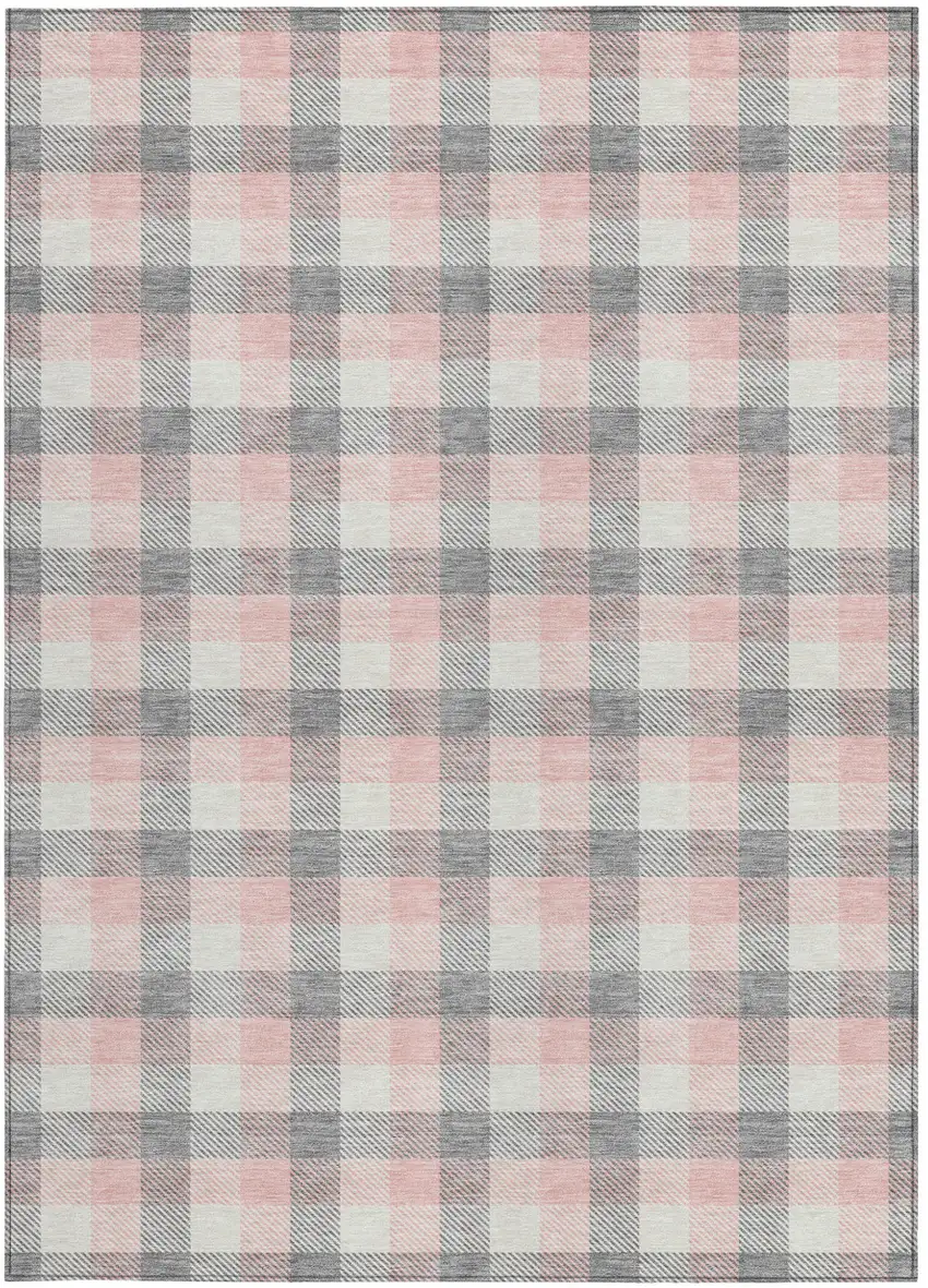 Granite Gray And Pink Plaid Washable Indoor Outdoor Area Rug Photo 7