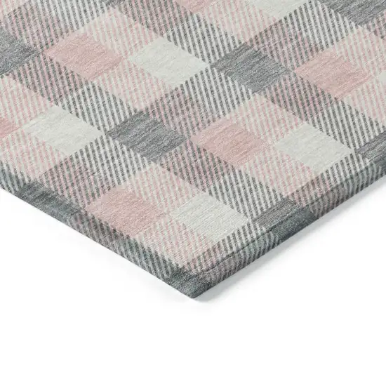 Granite Gray And Pink Plaid Washable Indoor Outdoor Area Rug Photo 4