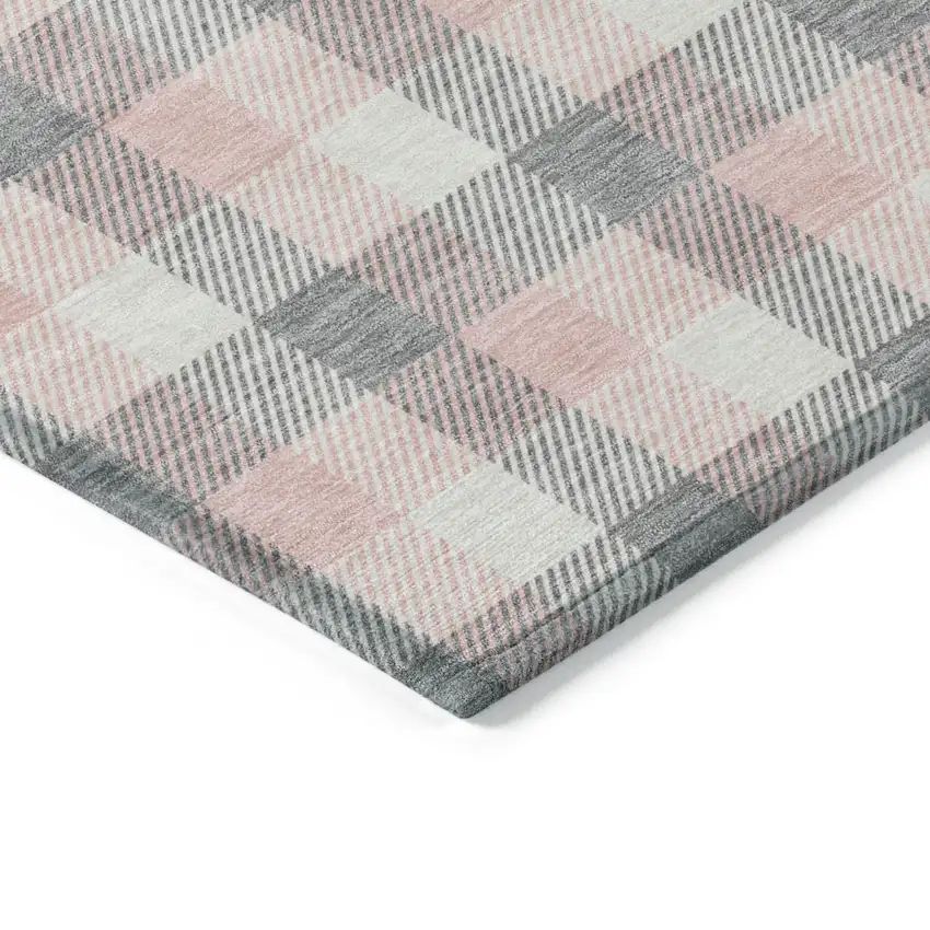 Granite Gray And Pink Plaid Washable Indoor Outdoor Area Rug Photo 4