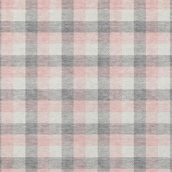 Granite Gray And Pink Plaid Washable Indoor Outdoor Area Rug Photo 6