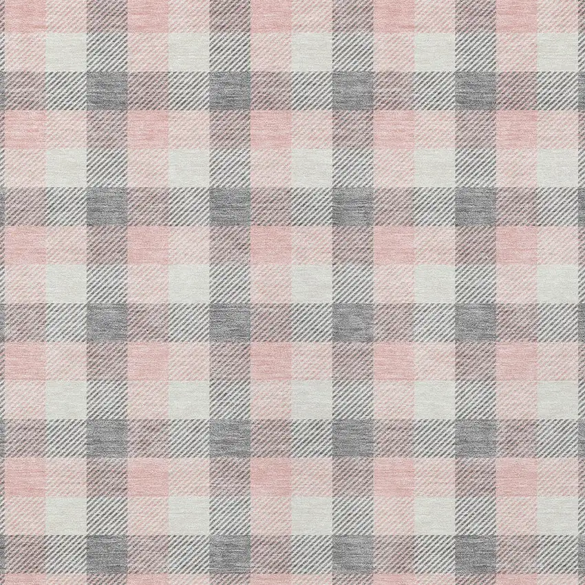 Granite Gray And Pink Plaid Washable Indoor Outdoor Area Rug Photo 6