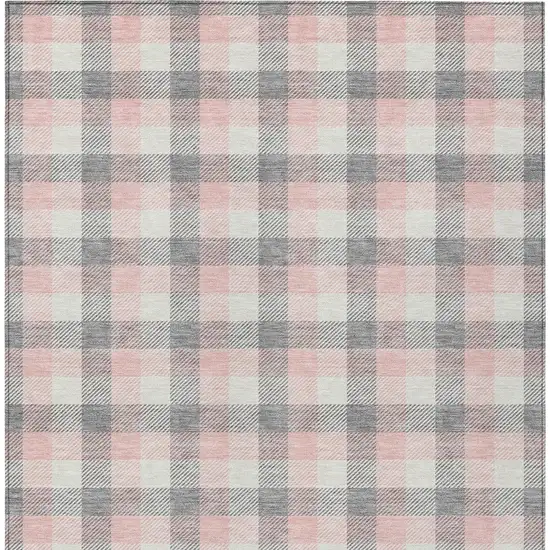 Granite Gray And Pink Plaid Washable Indoor Outdoor Area Rug Photo 7