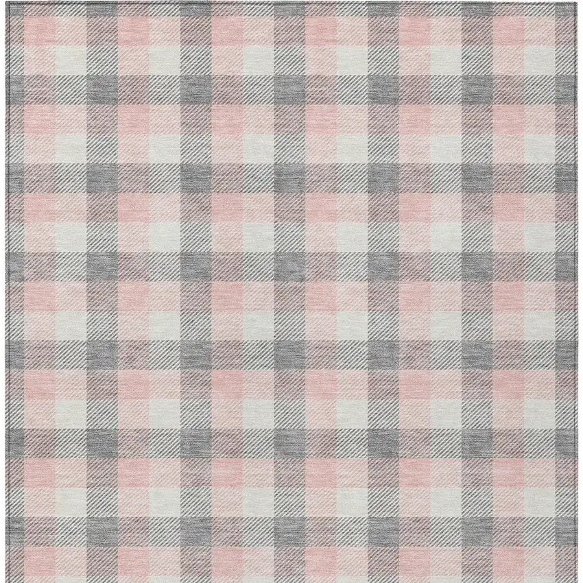 Granite Gray And Pink Plaid Washable Indoor Outdoor Area Rug Photo 7