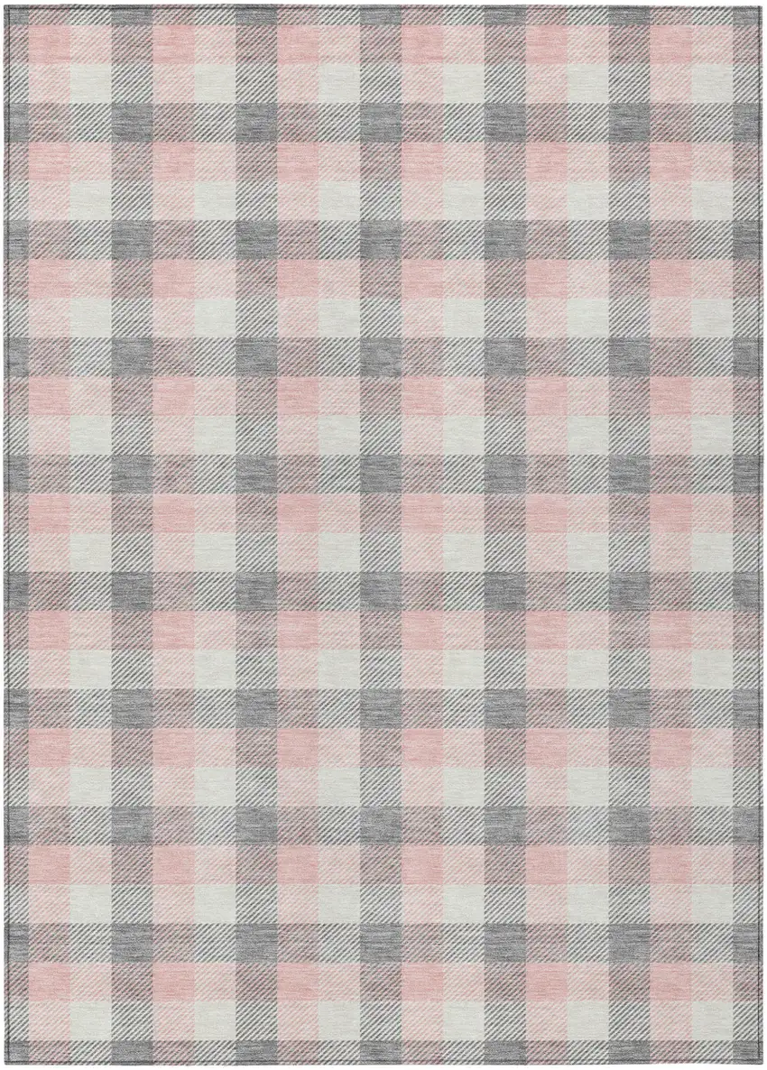 Granite Gray And Pink Plaid Washable Indoor Outdoor Area Rug Photo 2