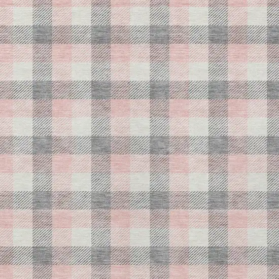 Granite Gray And Pink Plaid Washable Indoor Outdoor Area Rug Photo 6