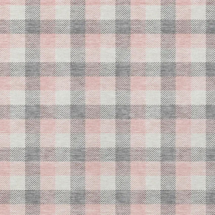 Granite Gray And Pink Plaid Washable Indoor Outdoor Area Rug Photo 6