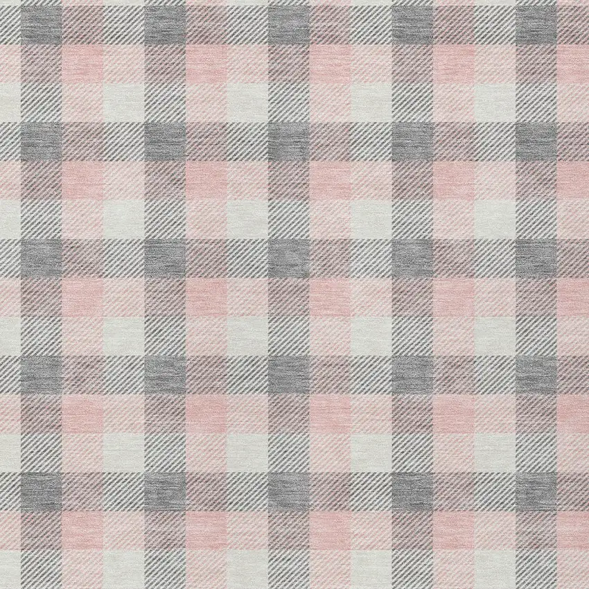 Granite Gray And Pink Plaid Washable Indoor Outdoor Area Rug Photo 6