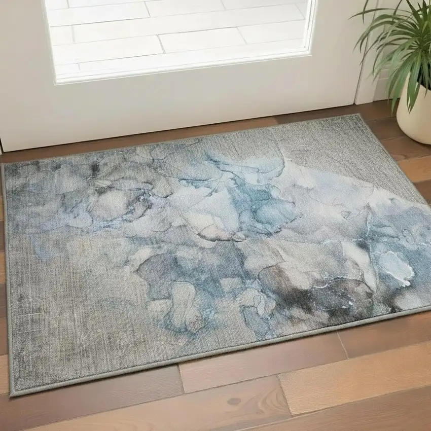 Granite Gray And Silver Southwestern Washable Area Rug With UV Protection Photo 2
