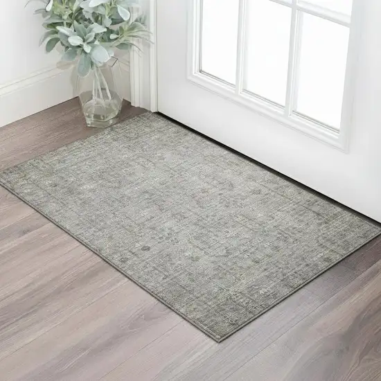 Granite Gray And Silver Southwestern Washable Area Rug With UV Protection Photo 1