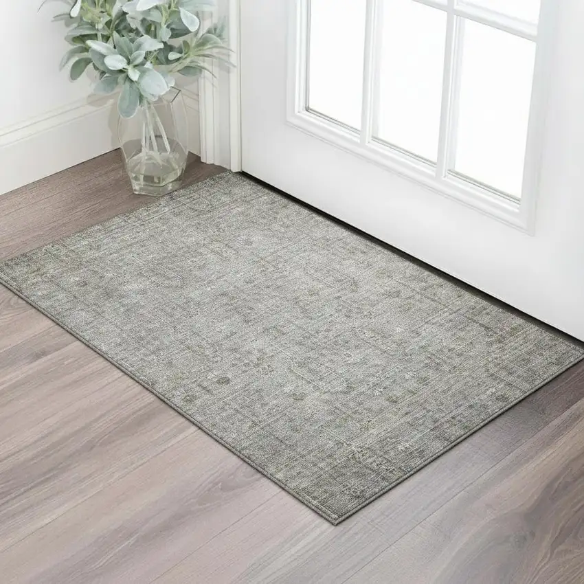 Granite Gray And Silver Southwestern Washable Area Rug With UV Protection Photo 1