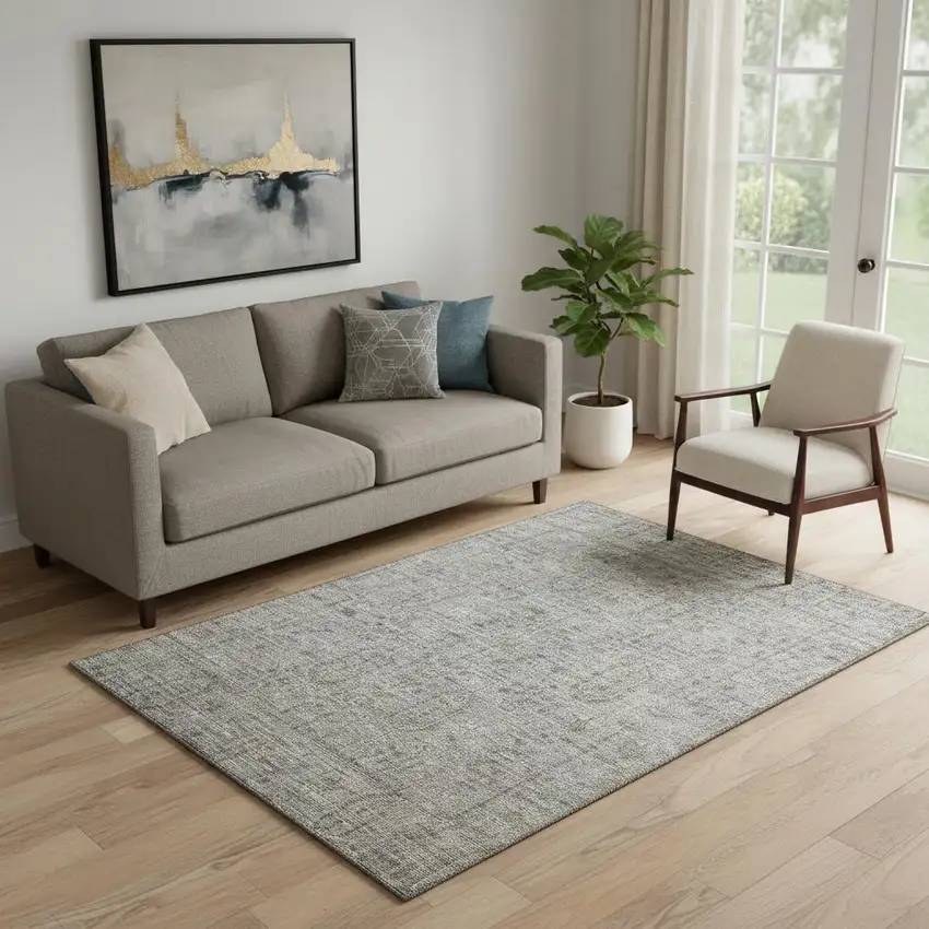 Granite Gray And Silver Southwestern Washable Area Rug With UV Protection Photo 1