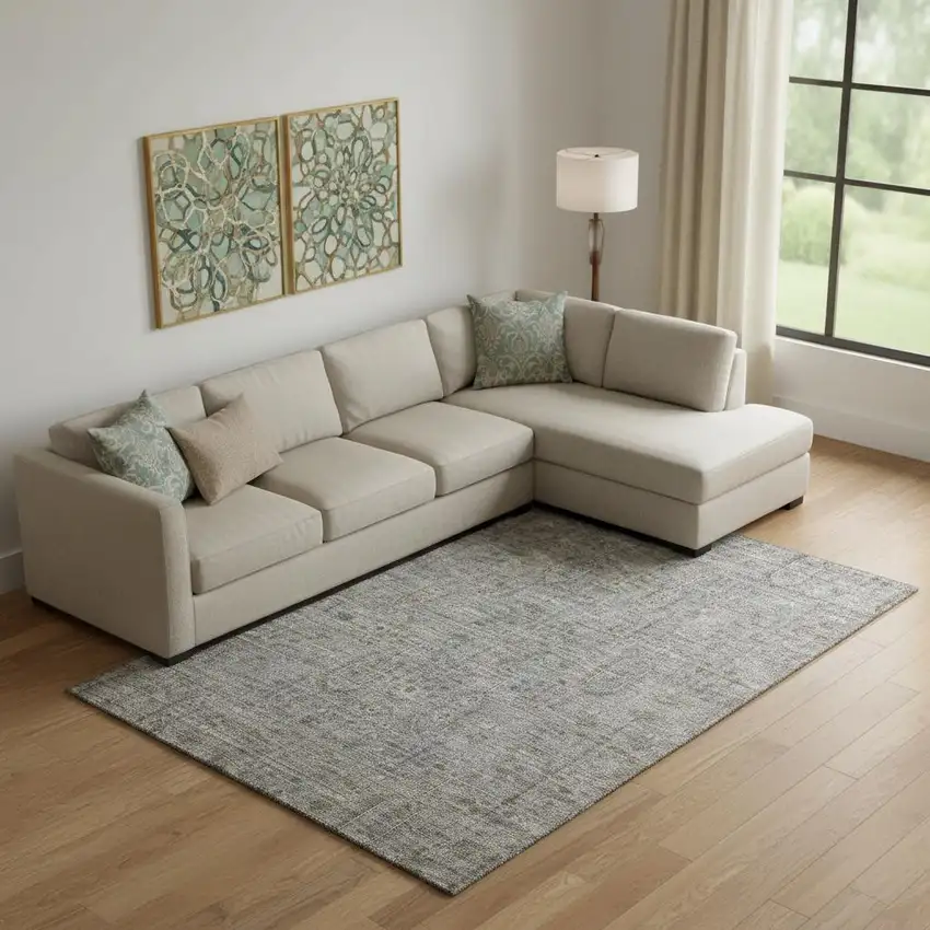 Granite Gray And Silver Southwestern Washable Area Rug With UV Protection Photo 1