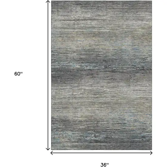 Granite Gray And Silver Striped Washable Area Rug With UV Protection Photo 3