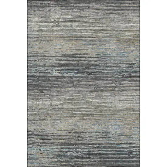 Granite Gray And Silver Striped Washable Area Rug With UV Protection Photo 1