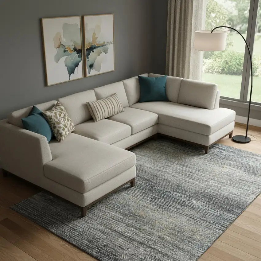 Granite Gray And Silver Striped Washable Area Rug With UV Protection Photo 2