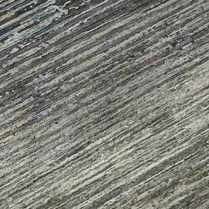 Photo of Granite Gray And Silver Striped Washable Area Rug With UV Protection