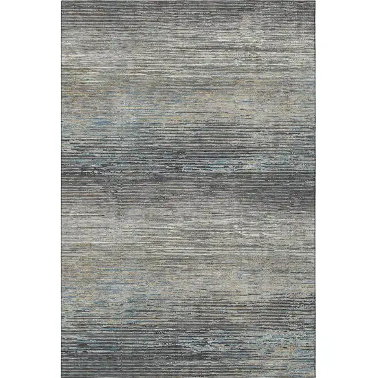 Granite Gray And Silver Striped Washable Area Rug With UV Protection Photo 3