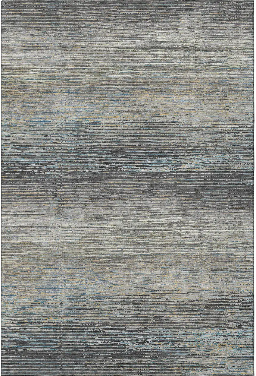 Granite Gray And Silver Striped Washable Area Rug With UV Protection Photo 3