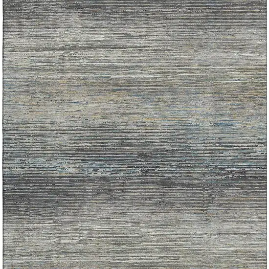 Granite Gray And Silver Striped Washable Area Rug With UV Protection Photo 3