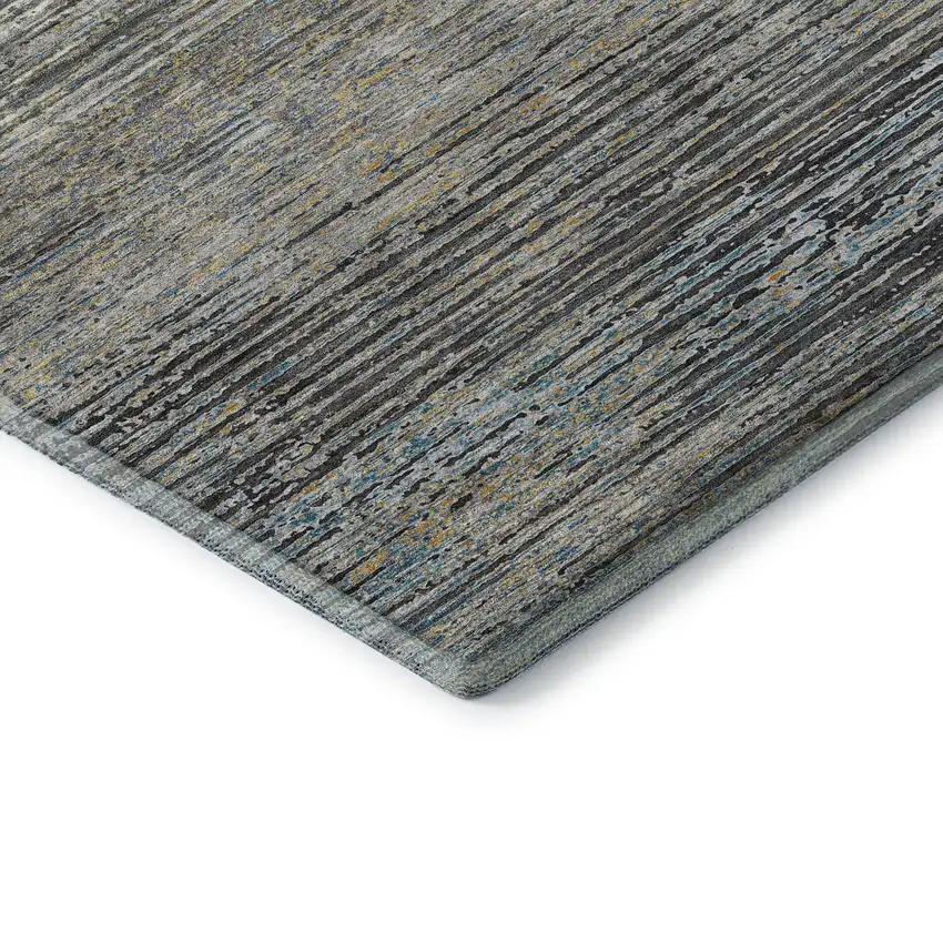 Granite Gray And Silver Striped Washable Area Rug With UV Protection Photo 7