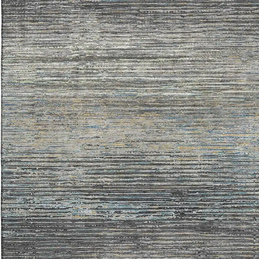 Granite Gray And Silver Striped Washable Area Rug With UV Protection Photo 2