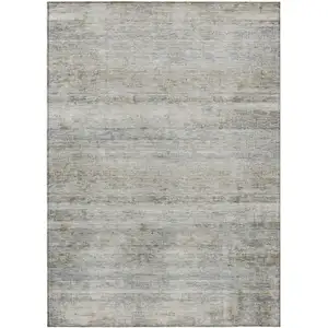 Photo of Granite Gray And Silver Striped Washable Indoor Outdoor Area Rug