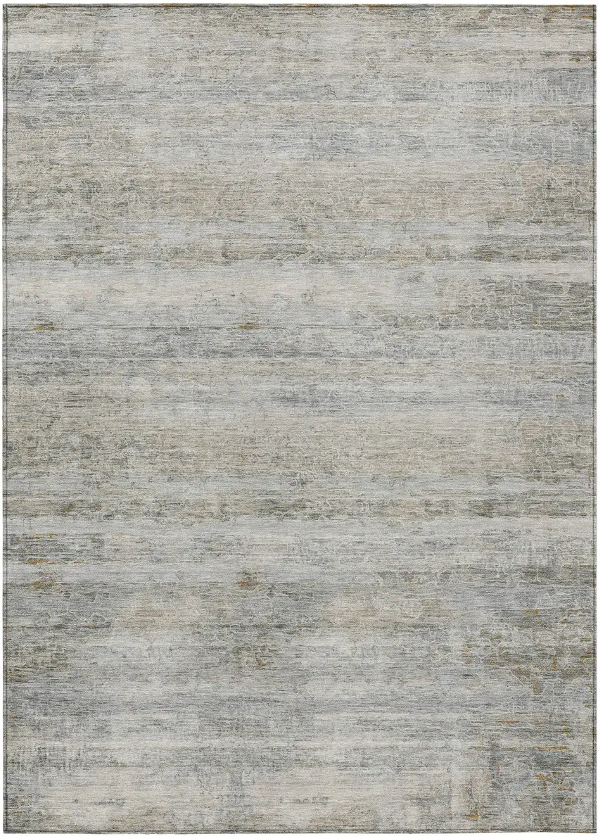 Granite Gray And Silver Striped Washable Indoor Outdoor Area Rug Photo 1