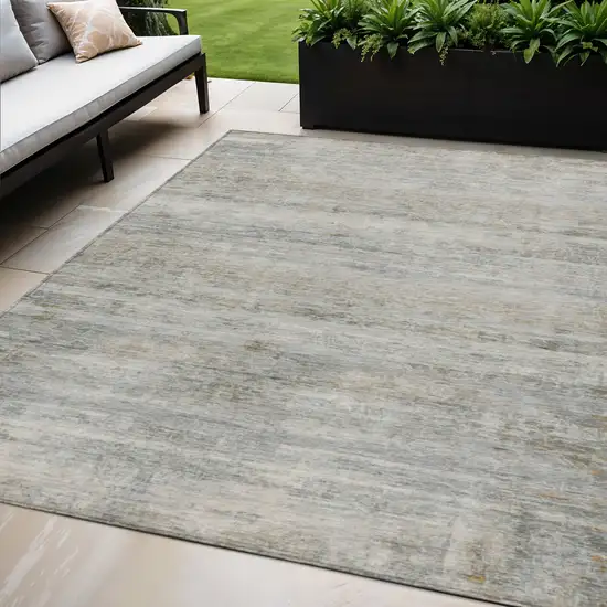 Granite Gray And Silver Striped Washable Indoor Outdoor Area Rug Photo 2