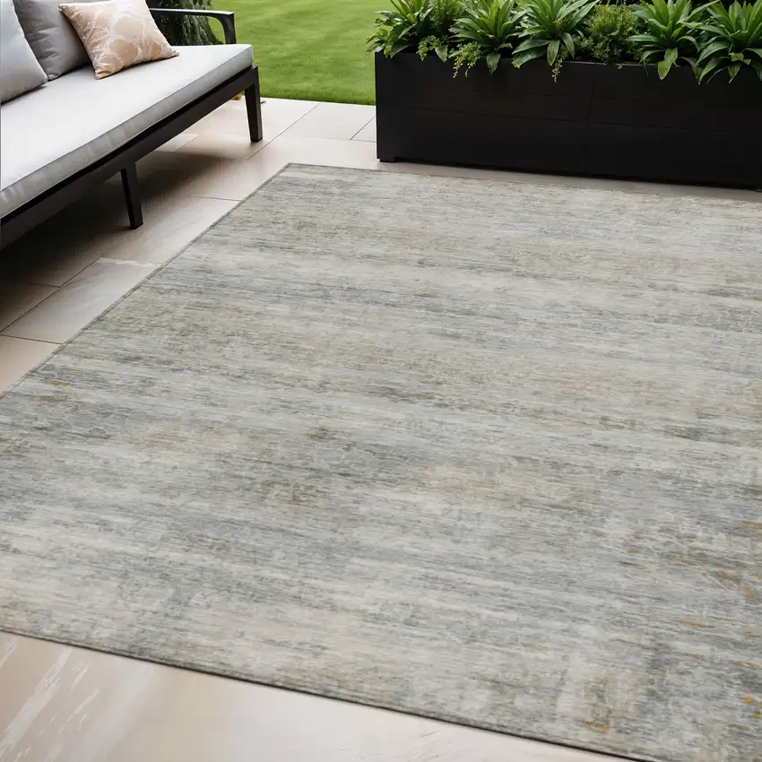 Granite Gray And Silver Striped Washable Indoor Outdoor Area Rug Photo 2