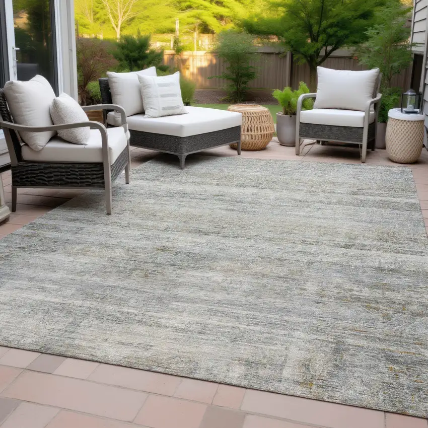 Granite Gray And Silver Striped Washable Indoor Outdoor Area Rug Photo 8