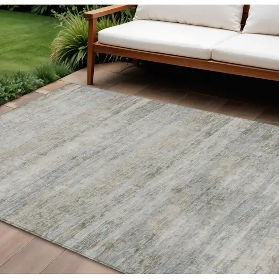 Granite Gray And Silver Striped Washable Indoor Outdoor Area Rug Photo 2