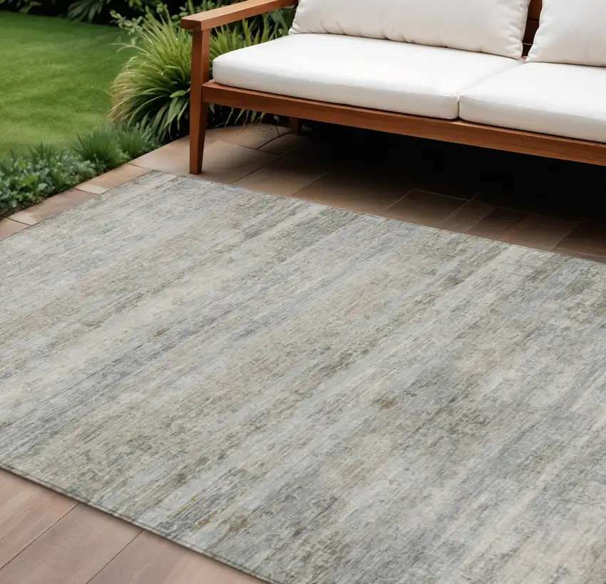 Granite Gray And Silver Striped Washable Indoor Outdoor Area Rug Photo 2