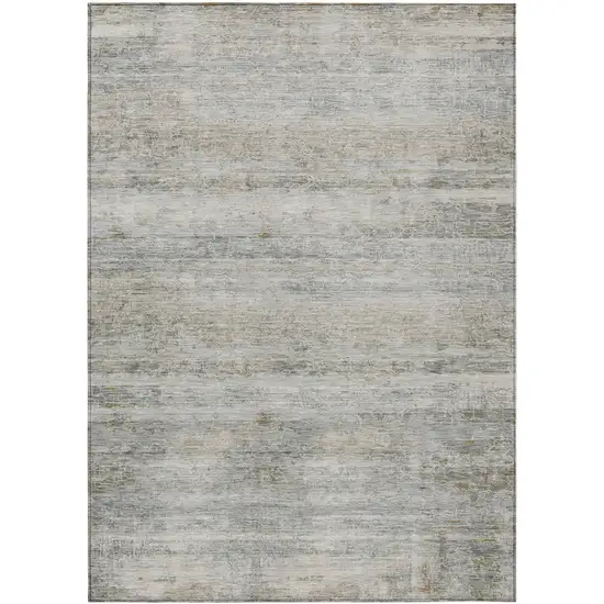 Granite Gray And Silver Striped Washable Indoor Outdoor Area Rug Photo 1