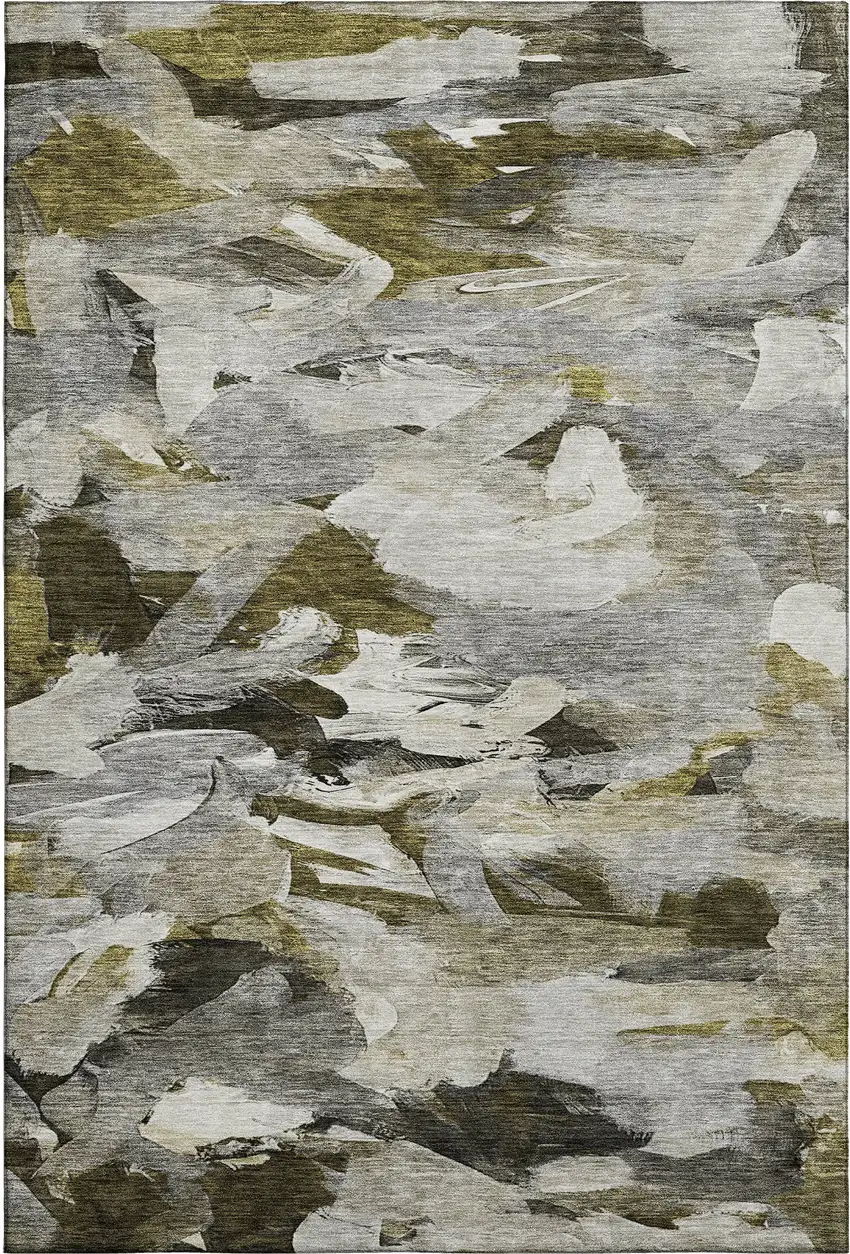 Granite Gray Beige And Gold Abstract Washable Area Rug With UV Protection Photo 6