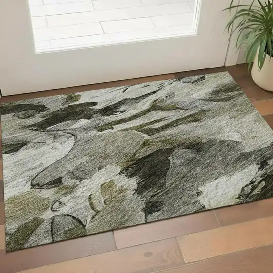 Granite Gray Beige And Gold Abstract Washable Area Rug With UV Protection Photo 2