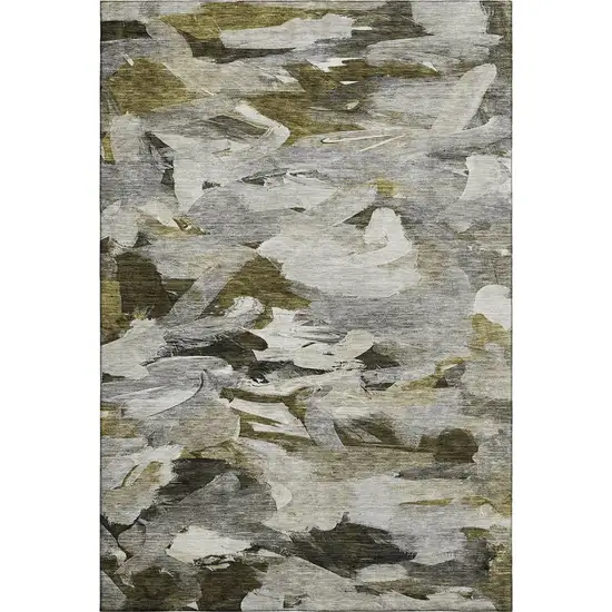 Granite Gray Beige And Gold Abstract Washable Area Rug With UV Protection Photo 6