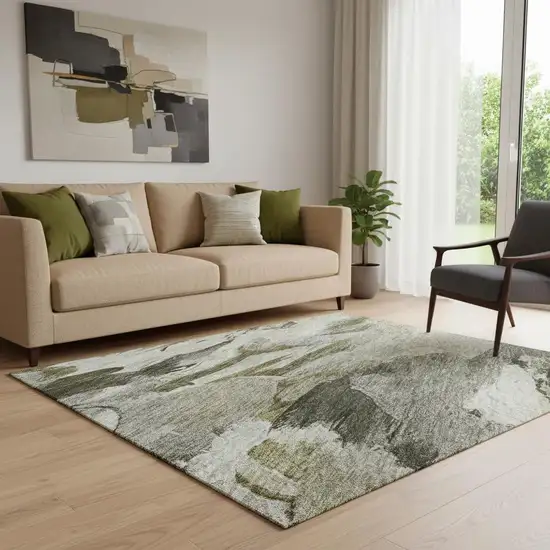 Granite Gray Beige And Gold Abstract Washable Area Rug With UV Protection Photo 2