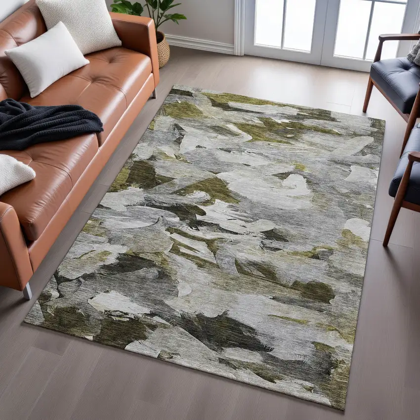 Granite Gray Beige And Gold Abstract Washable Area Rug With UV Protection Photo 5