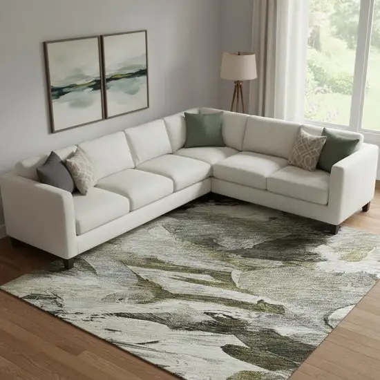 Granite Gray Beige And Gold Abstract Washable Area Rug With UV Protection Photo 2