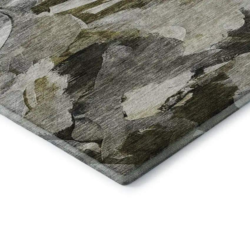 Granite Gray Beige And Gold Abstract Washable Area Rug With UV Protection Photo 8