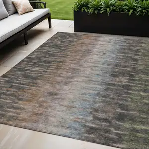 Photo of Granite Gray Brown And Gray Abstract Washable Indoor Outdoor Area Rug