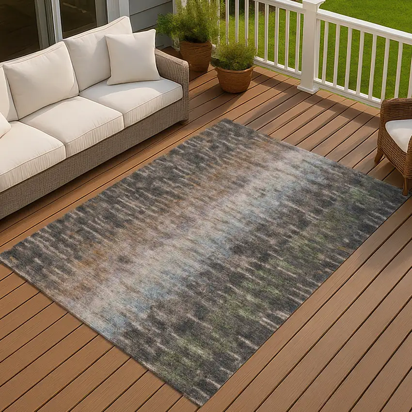 Granite Gray Brown And Gray Abstract Washable Indoor Outdoor Area Rug Photo 7