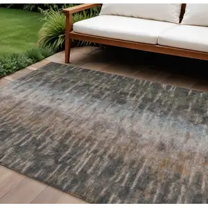 Photo of Granite Gray Brown And Gray Abstract Washable Indoor Outdoor Area Rug