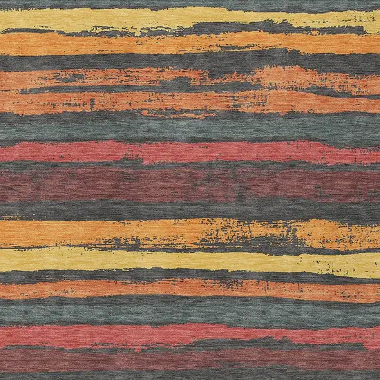 Granite Gray Copper And Yellow Striped Washable Indoor Outdoor Area Rug Photo 4
